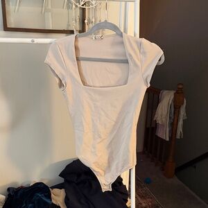 Free People Cream Square Neck Bodysuit